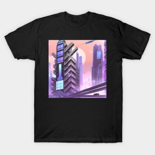 Cyberpunk Futuristic City Landscape With an Orange Skyline T-Shirt